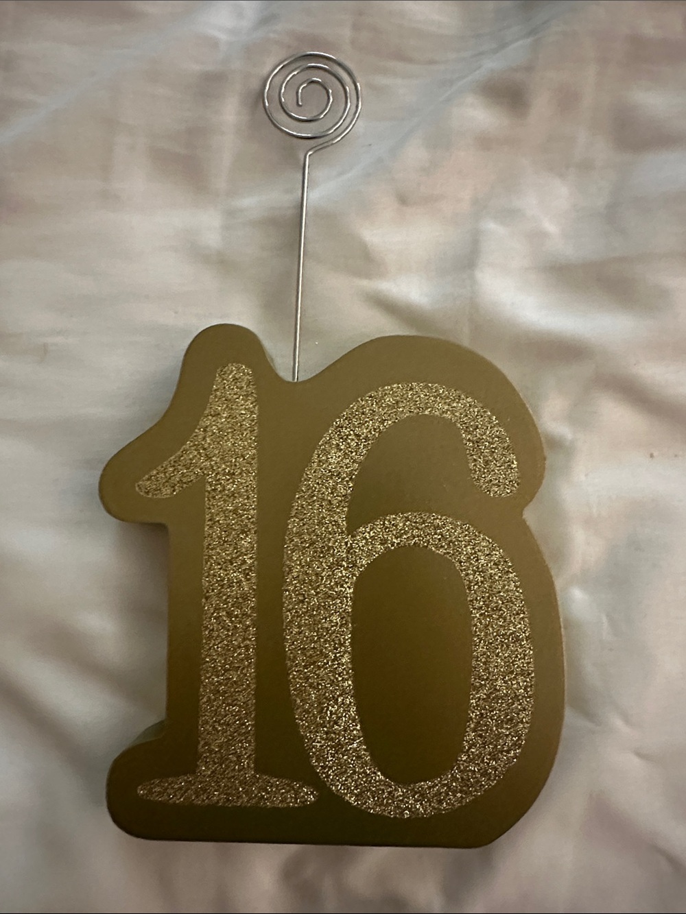 Gold '16' Glitter Table Number Card with Photo/Note Holder